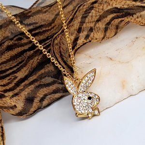 PLAYBOY Jewelry Sexy Gold Bunny Rabbit Crystals Pendant Hypoallergenic